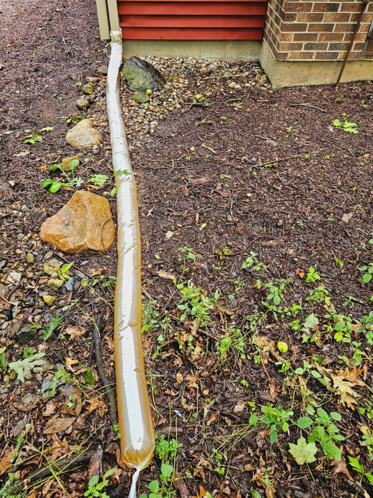 bag of collected downspout from a cedar shake roof cleaning